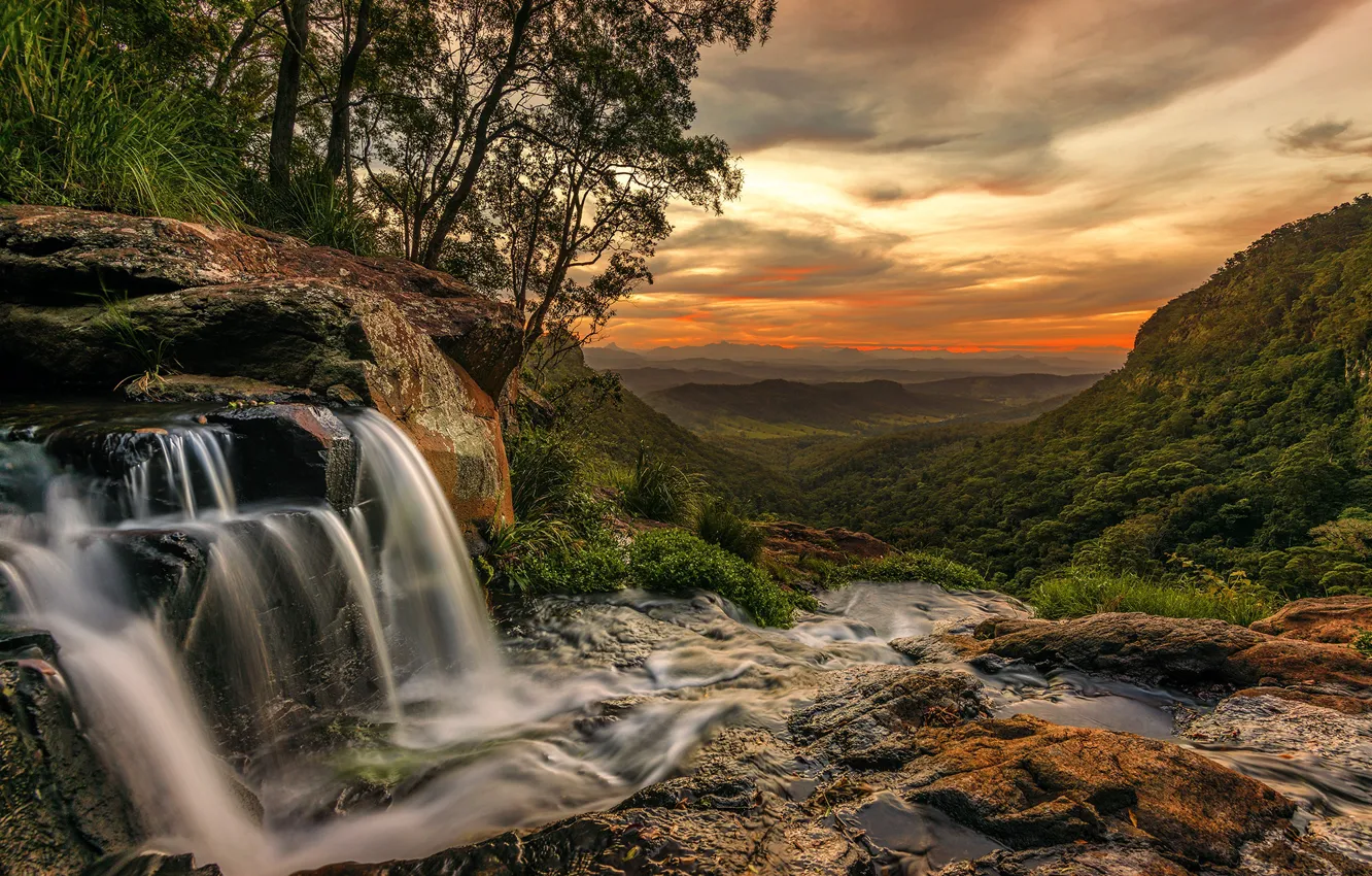 Photo wallpaper stream, stones, waterfall, Australia