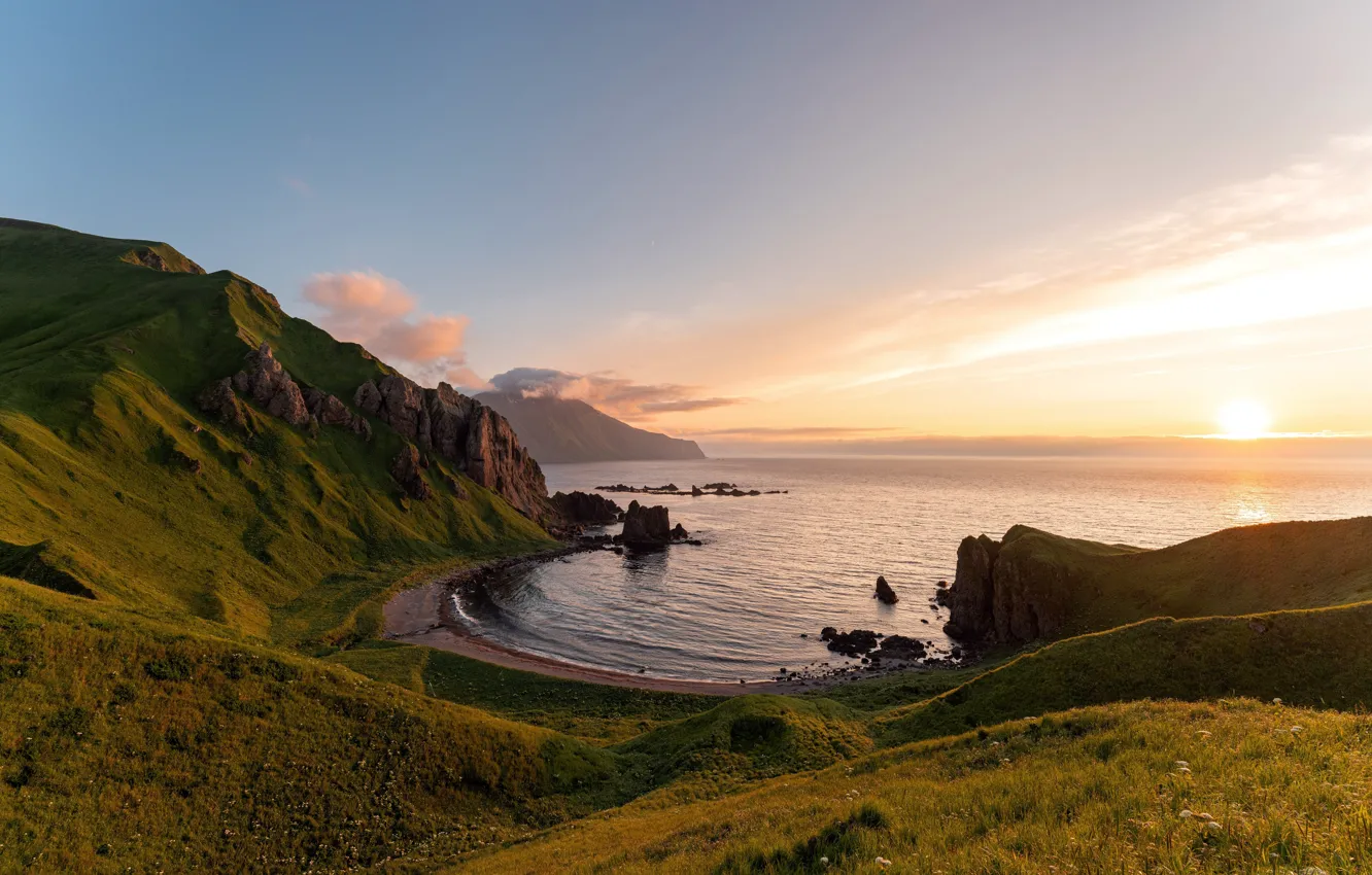 Photo wallpaper Alaska, Alaska, Summer sunset, Horseshoe Bay, Adak Island, Horseshoe Bay, Summer sunset, Adak Island