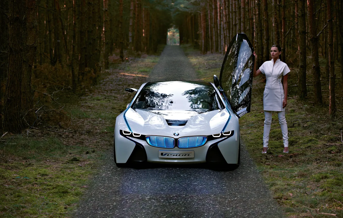 Photo wallpaper machine, forest, BMW