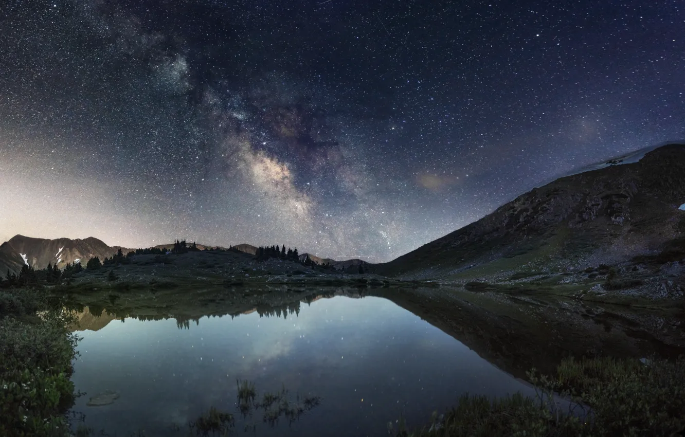 Photo wallpaper mountains, night, lake, Colorado, the milky way, United States Of America, Clear Creek