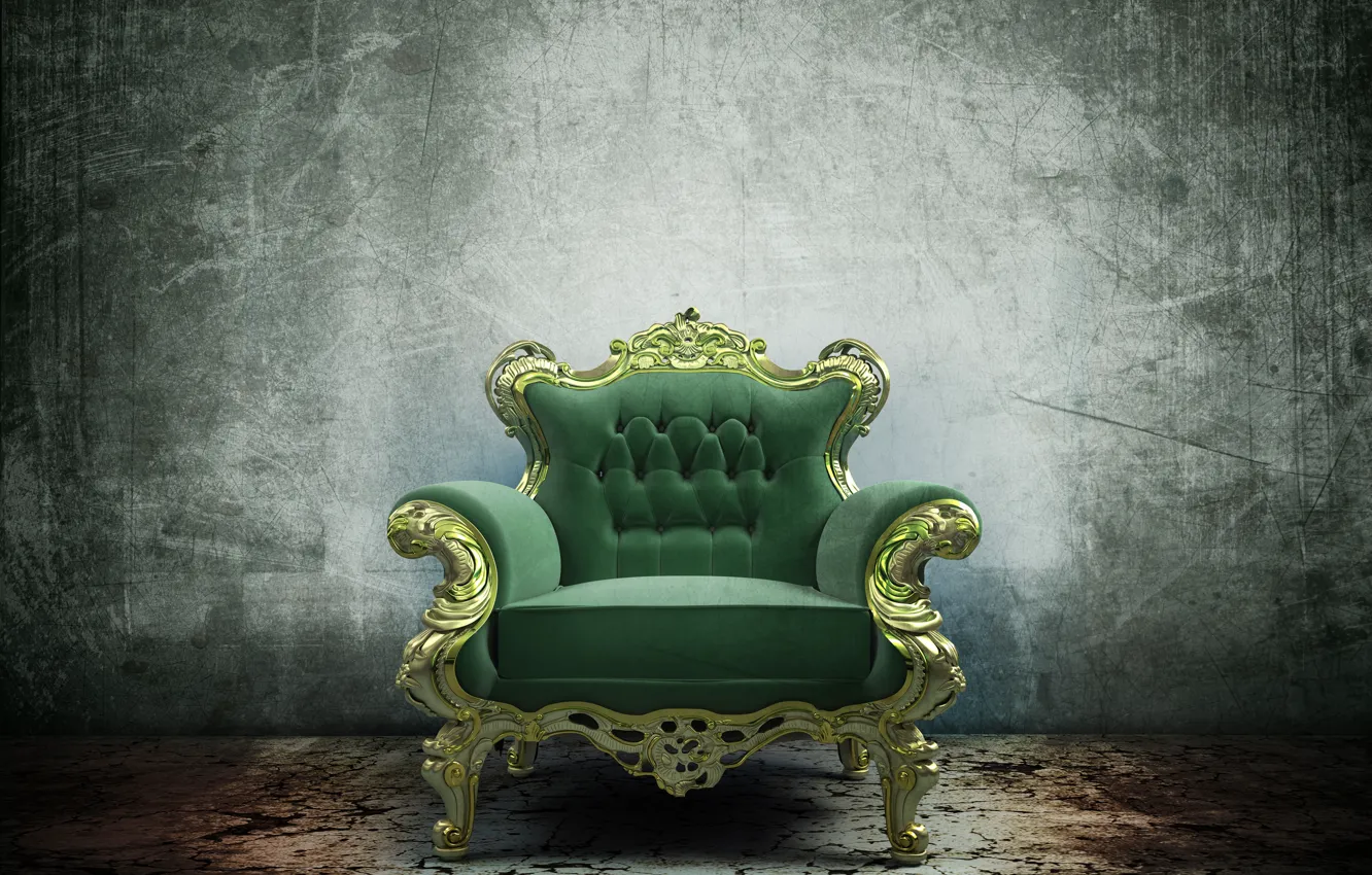 Photo wallpaper green, golden, design, comfort, armchair