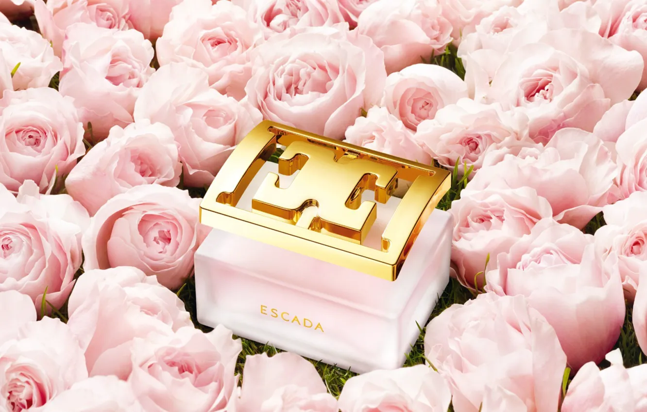 Photo wallpaper roses, perfume, bottle, perfume, ESCADA