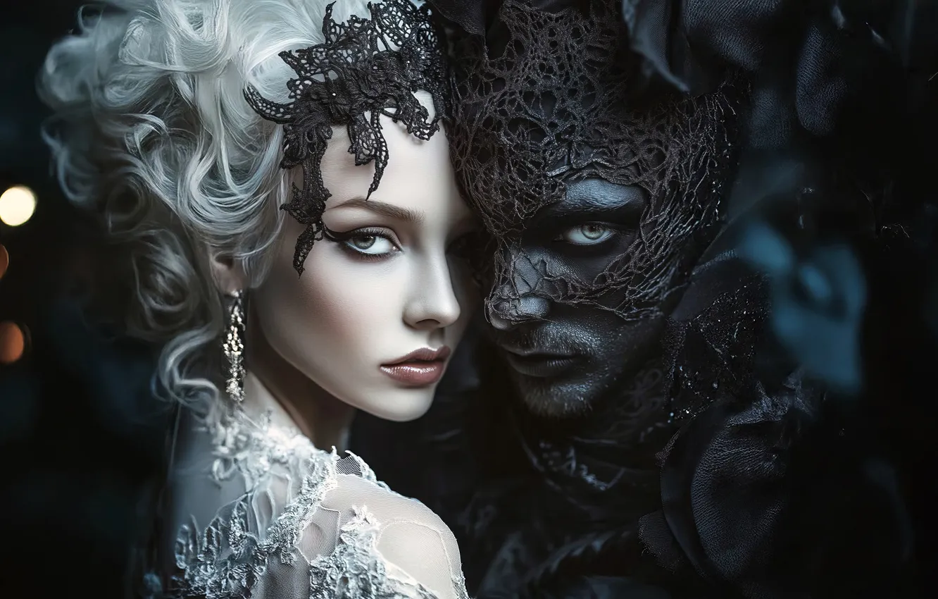 Photo wallpaper look, girl, love, face, pose, portrait, fantasy, pair
