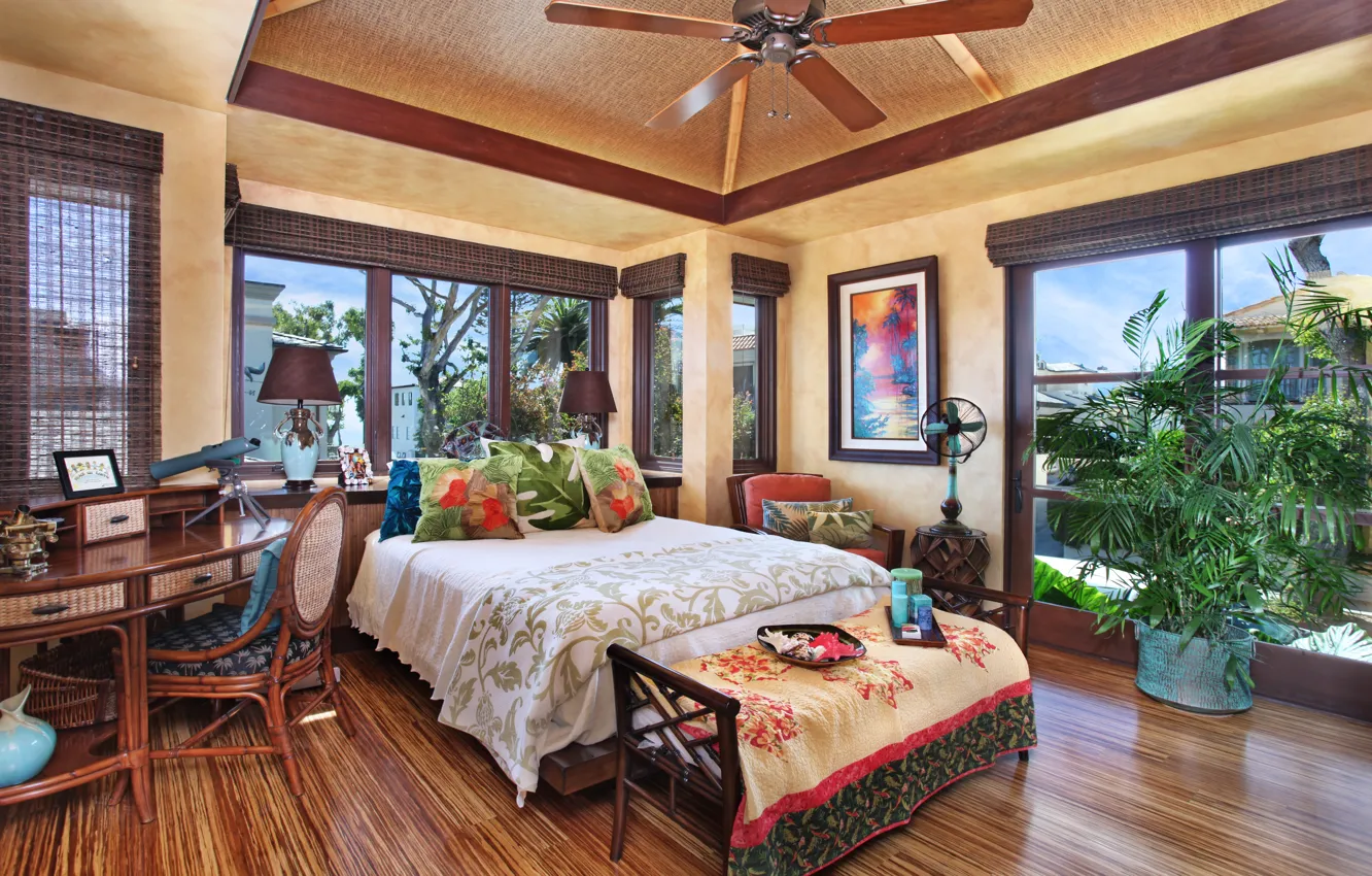 Photo wallpaper design, table, bed, picture, pillow, window, mansion, design