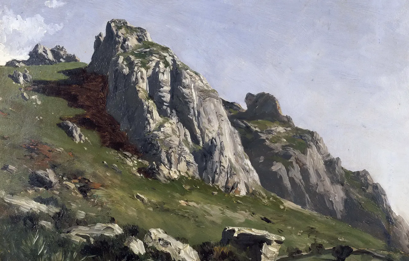 Photo wallpaper landscape, mountains, stones, rocks, picture, Carlos de Haes, The Picos de Europa