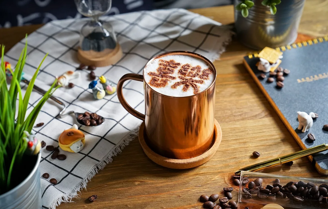Photo wallpaper coffee, mug, drink, coffee beans