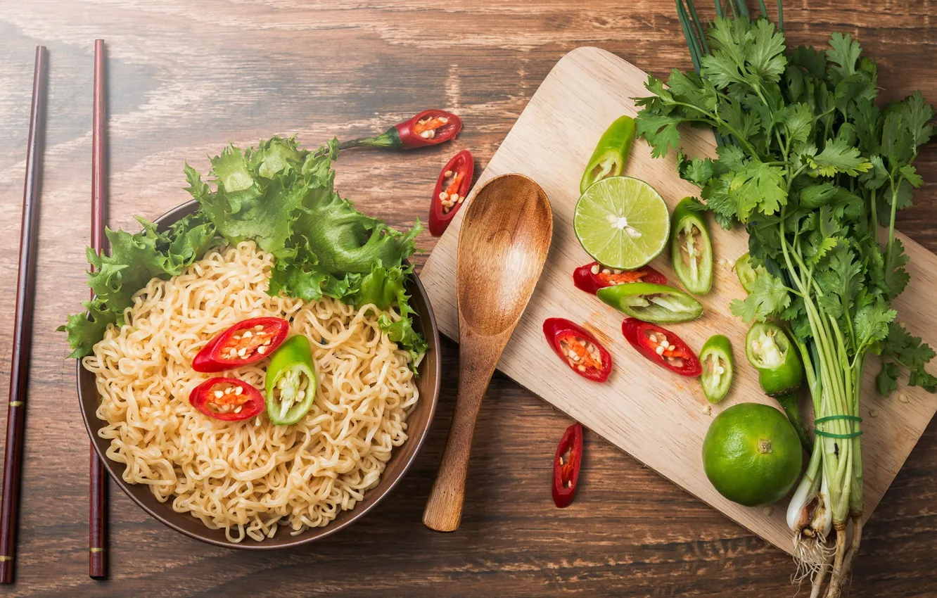 Photo wallpaper greens, lime, pepper, pasta