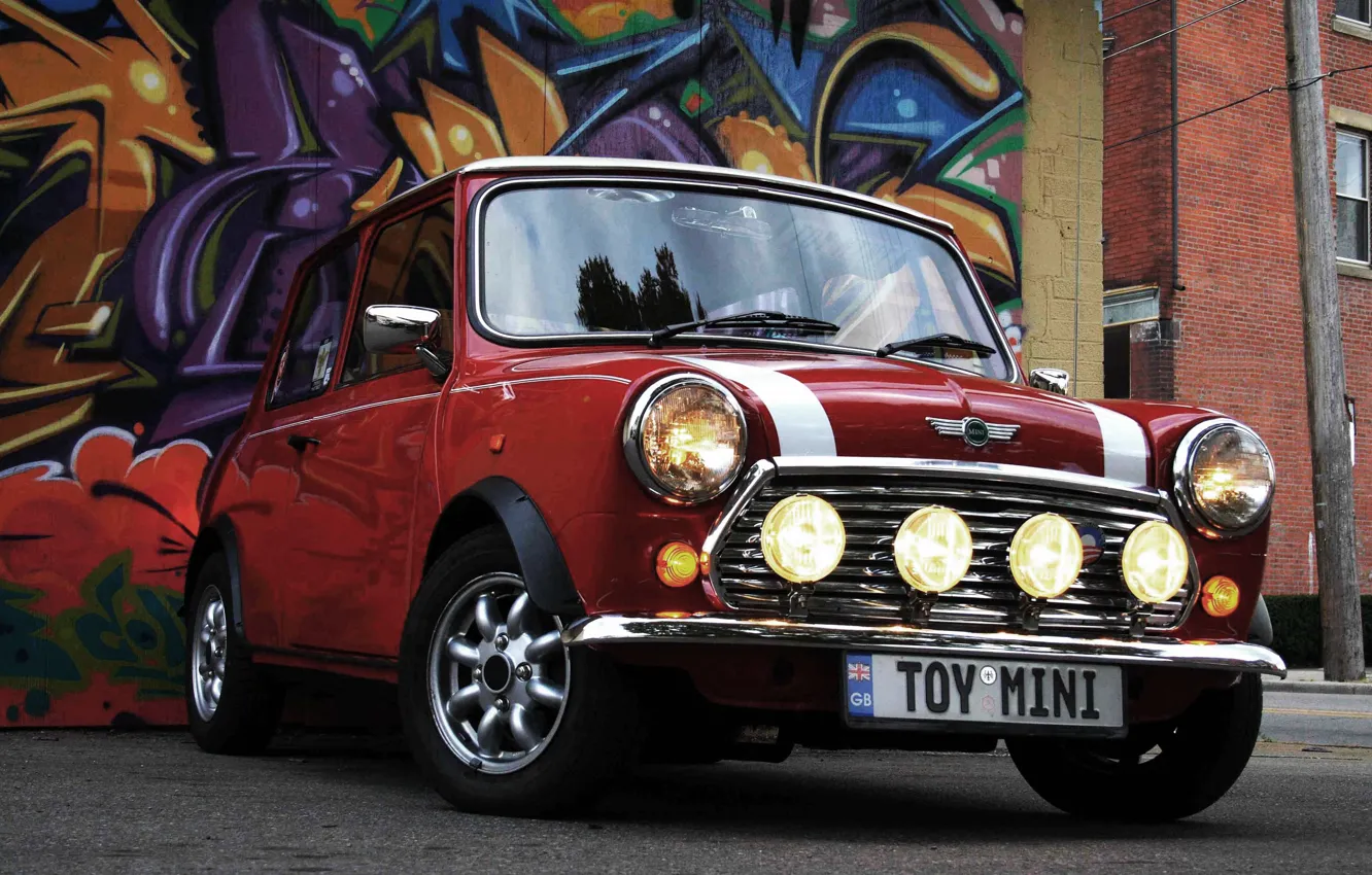 Photo wallpaper Auto, Mini, Wheel, Machine, Graffiti, Lights, Mini Cooper, Mini Cooper