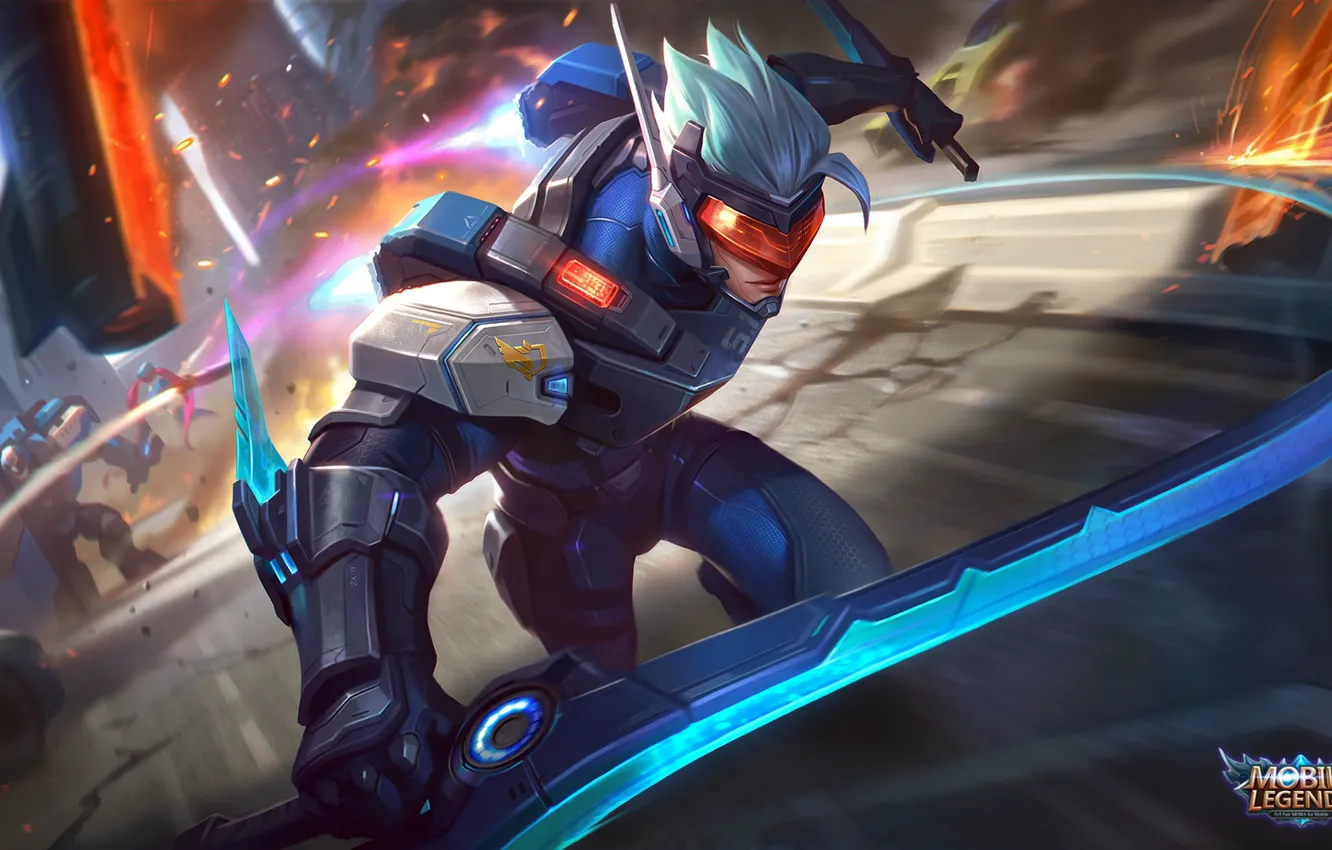 Photo wallpaper movement, speed, armor, guy, cyborg, Mobile Legends Bang Bang