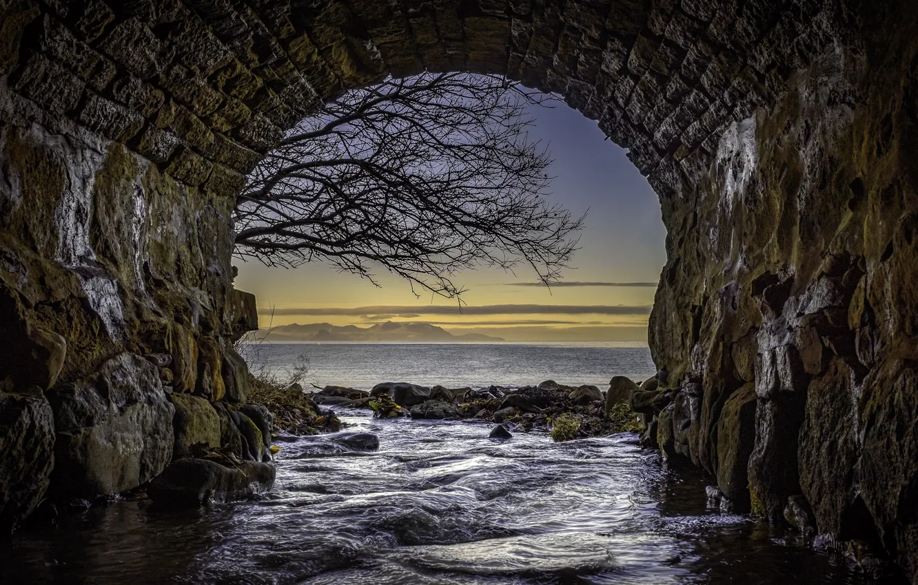 Photo wallpaper bridge, seascape, tunnel, Scotland