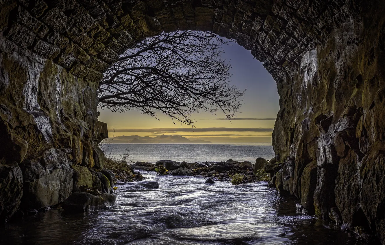 Photo wallpaper Bridge, Scotland, Tunnel, Seascape