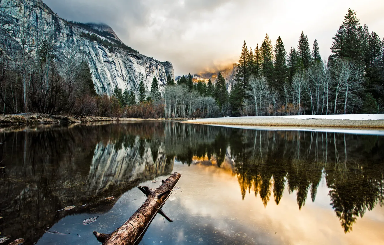 Photo wallpaper clouds, trees, landscape, mountains, nature, lake, reflection, CA