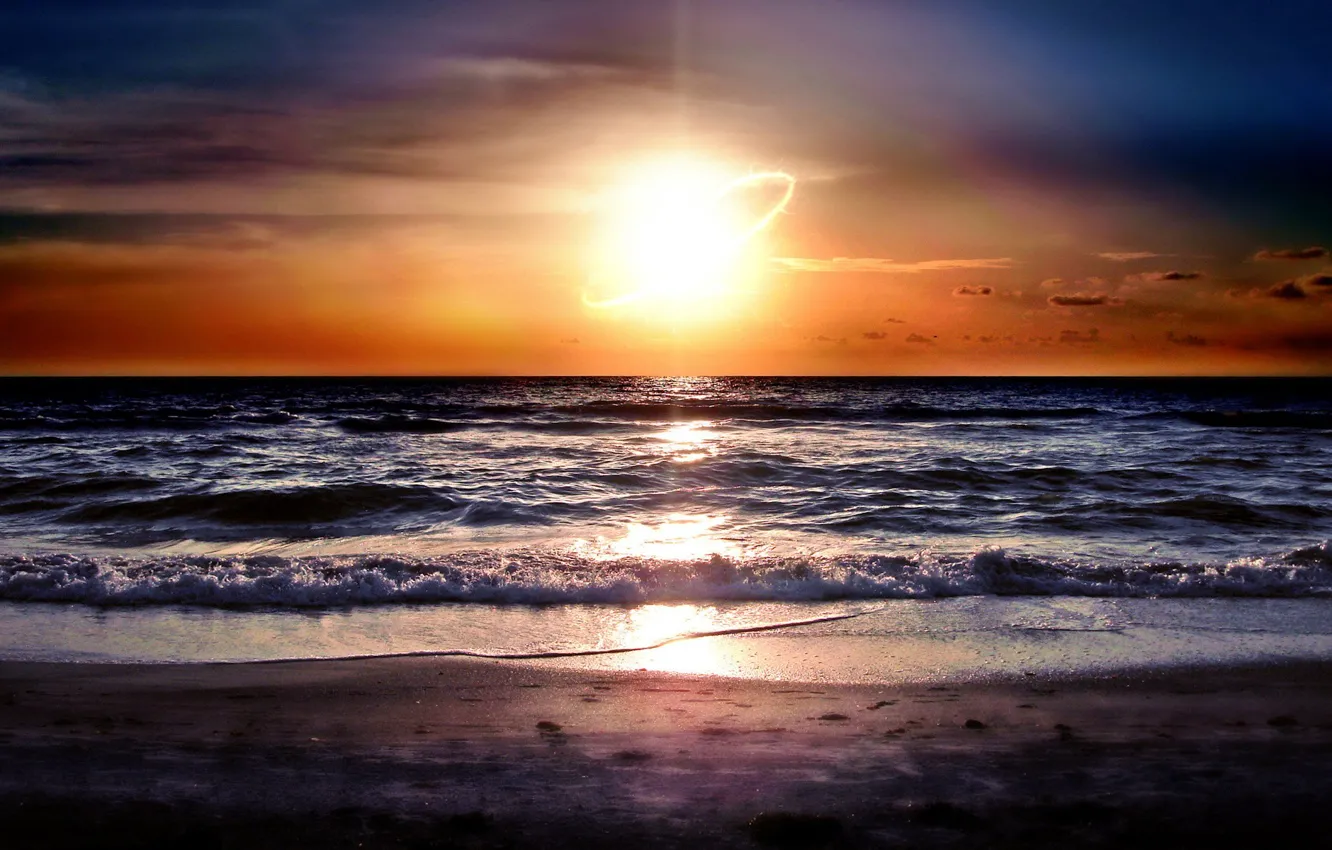 Photo wallpaper sea, the sun, sunrise
