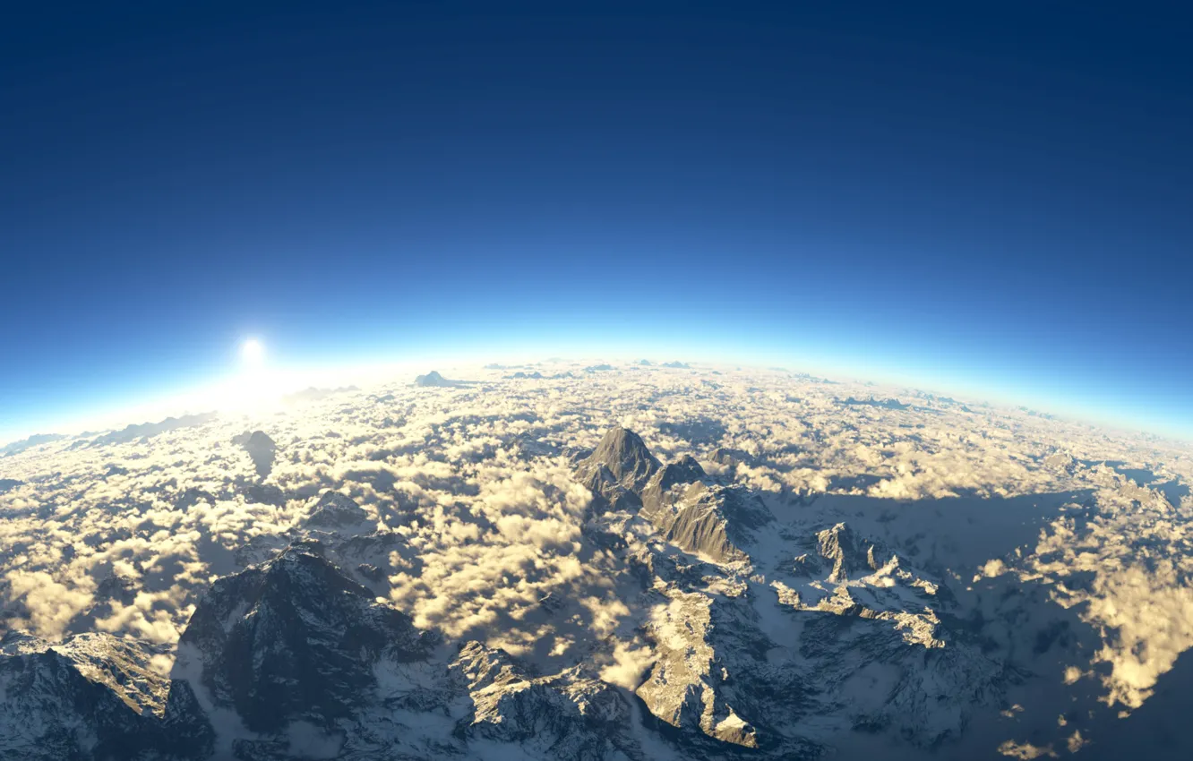 Photo wallpaper clouds, mountains, view, height, panorama