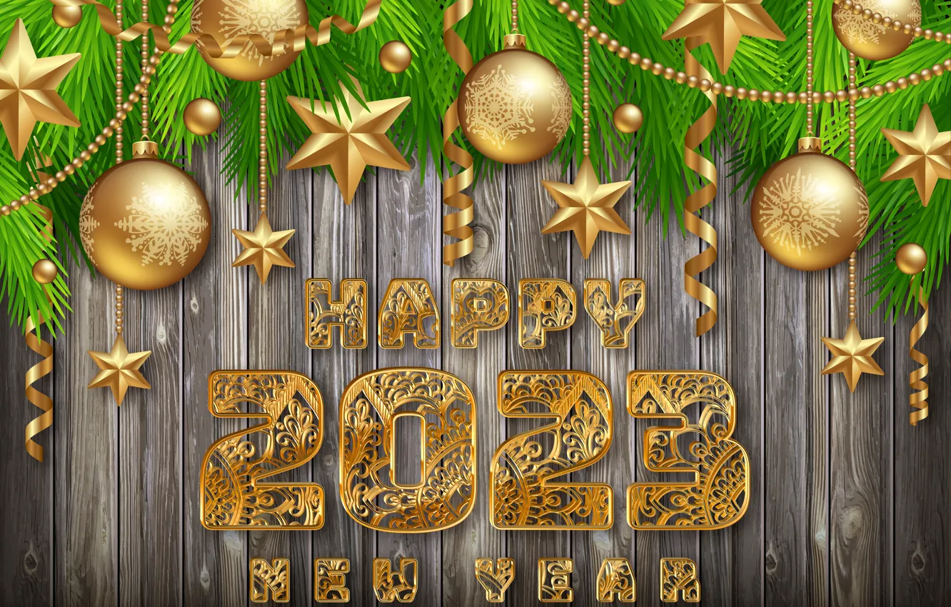 Photo wallpaper gold, balls, new year, figures, golden, balls, New Year, Happy