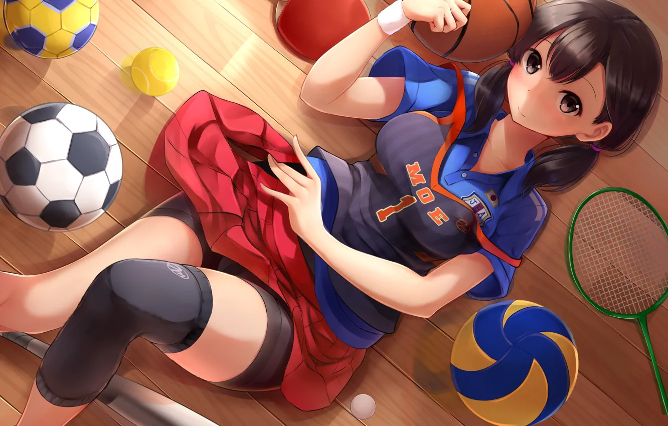 Photo wallpaper girl, balls, racket, anime, art, bit, sports uniforms