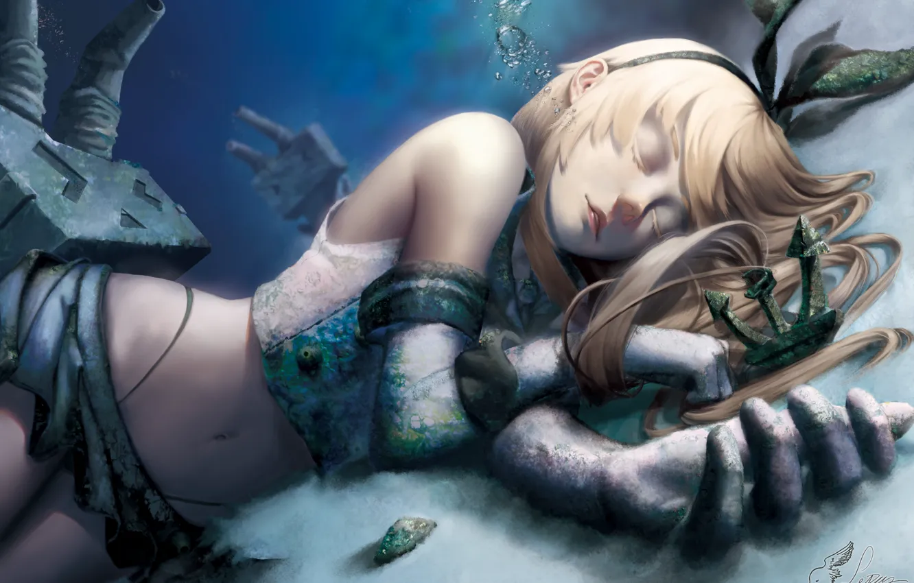 Photo wallpaper sand, girl, bubbles, sleep, breath, rust, under water, art