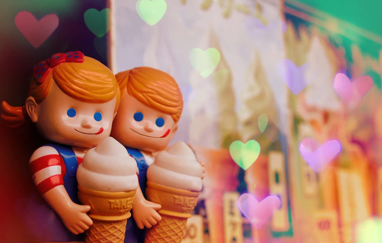 Photo wallpaper bright, doll, boy, ice cream, girl, hearts, moods