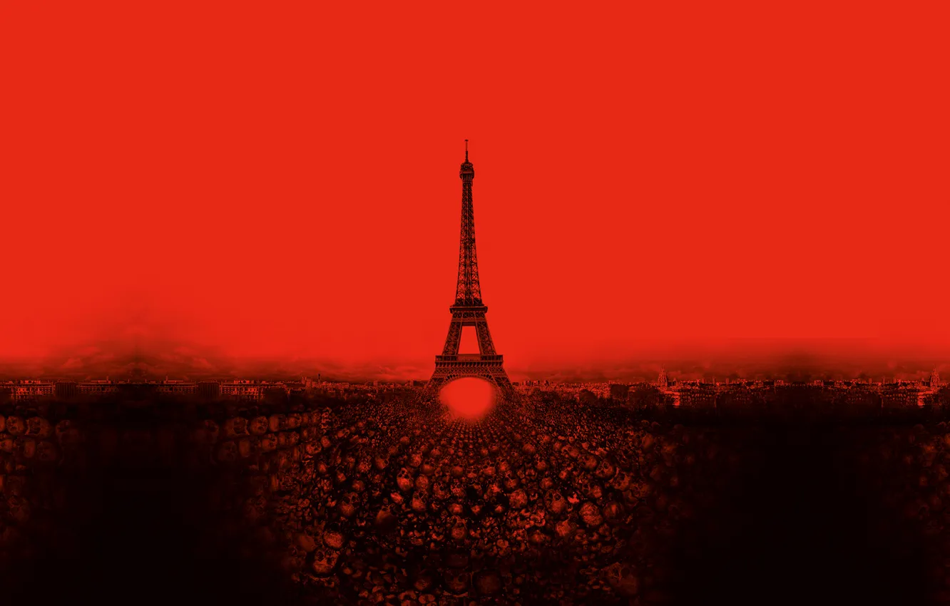Photo wallpaper skull, red-black, from the top down, Eiffel Tower