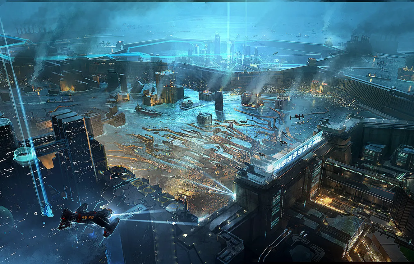 Photo wallpaper the city, art, neo seoul