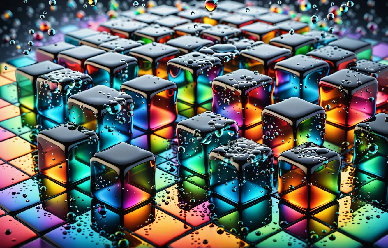 Photo wallpaper drops, cubes, liquid
