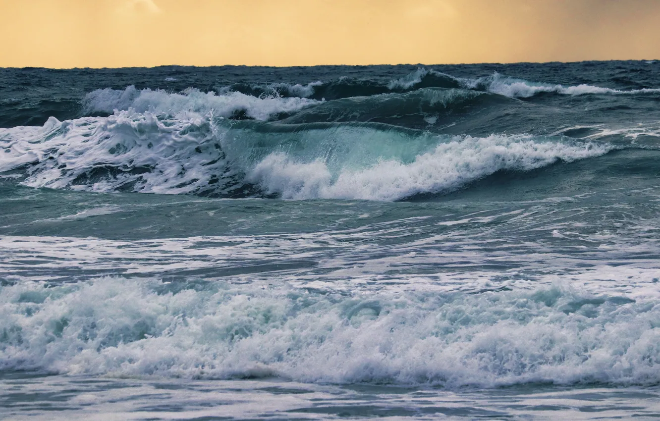 Photo wallpaper sea, wave, the sky, foam, storm, the ocean, shore, wave