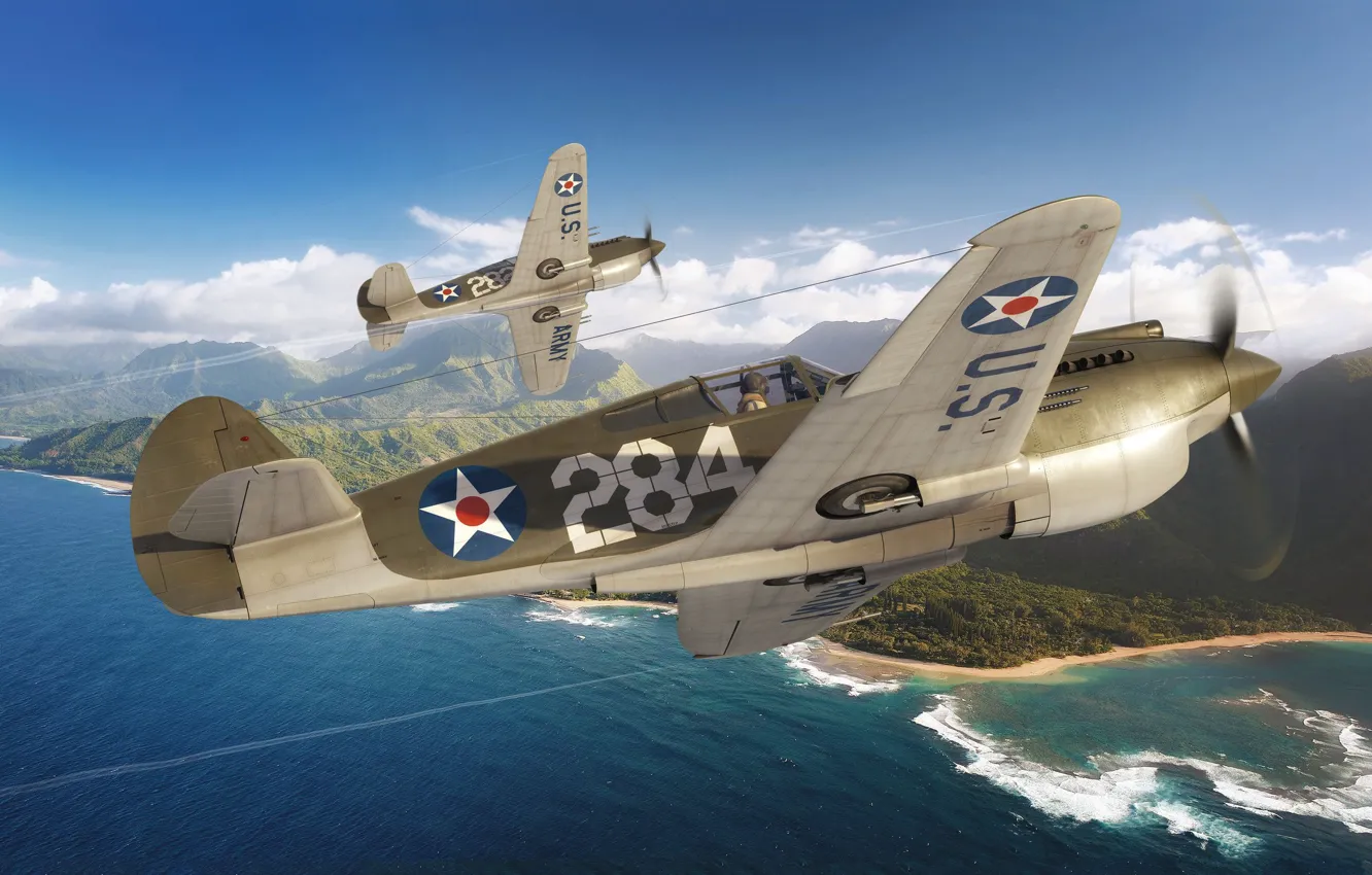 Photo wallpaper fighter, USA, P-40 Warhawk, P-40B, USAAC