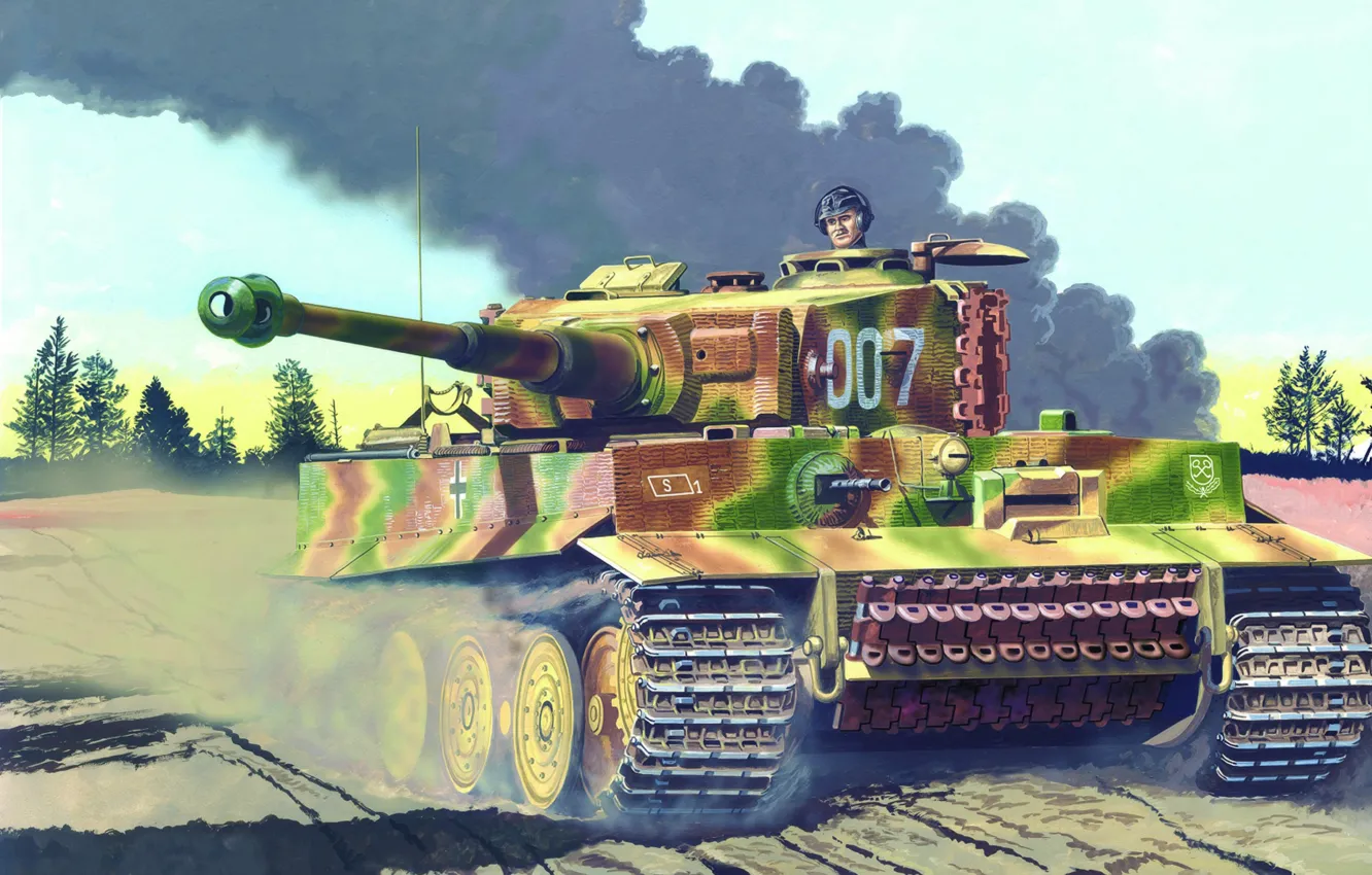 Photo wallpaper war, art, painting, tank, ww2, Panzerkampfwagen VI Tiger