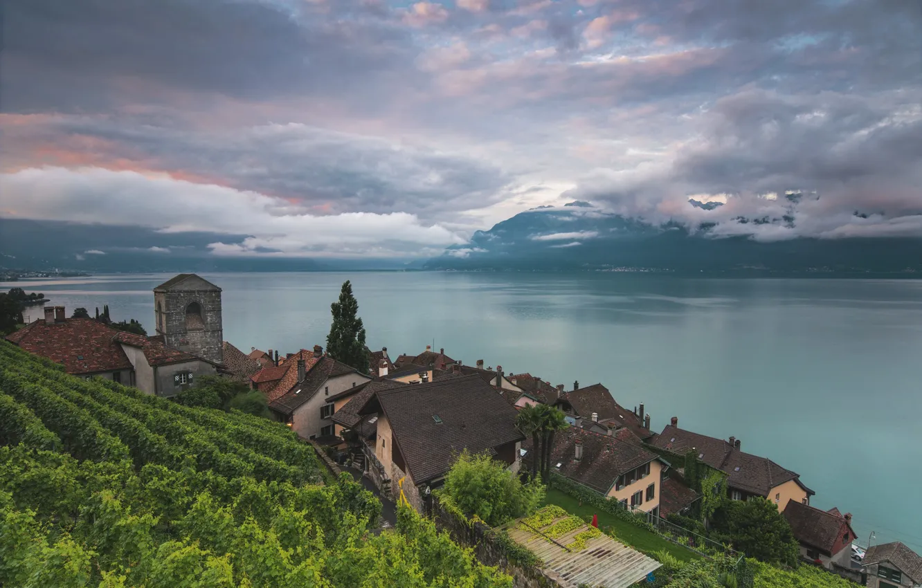 Photo wallpaper lake, Switzerland, Lake Geneva, Vaud, Saint-Saphorin