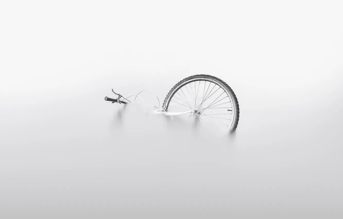 Photo wallpaper water, bike, fog