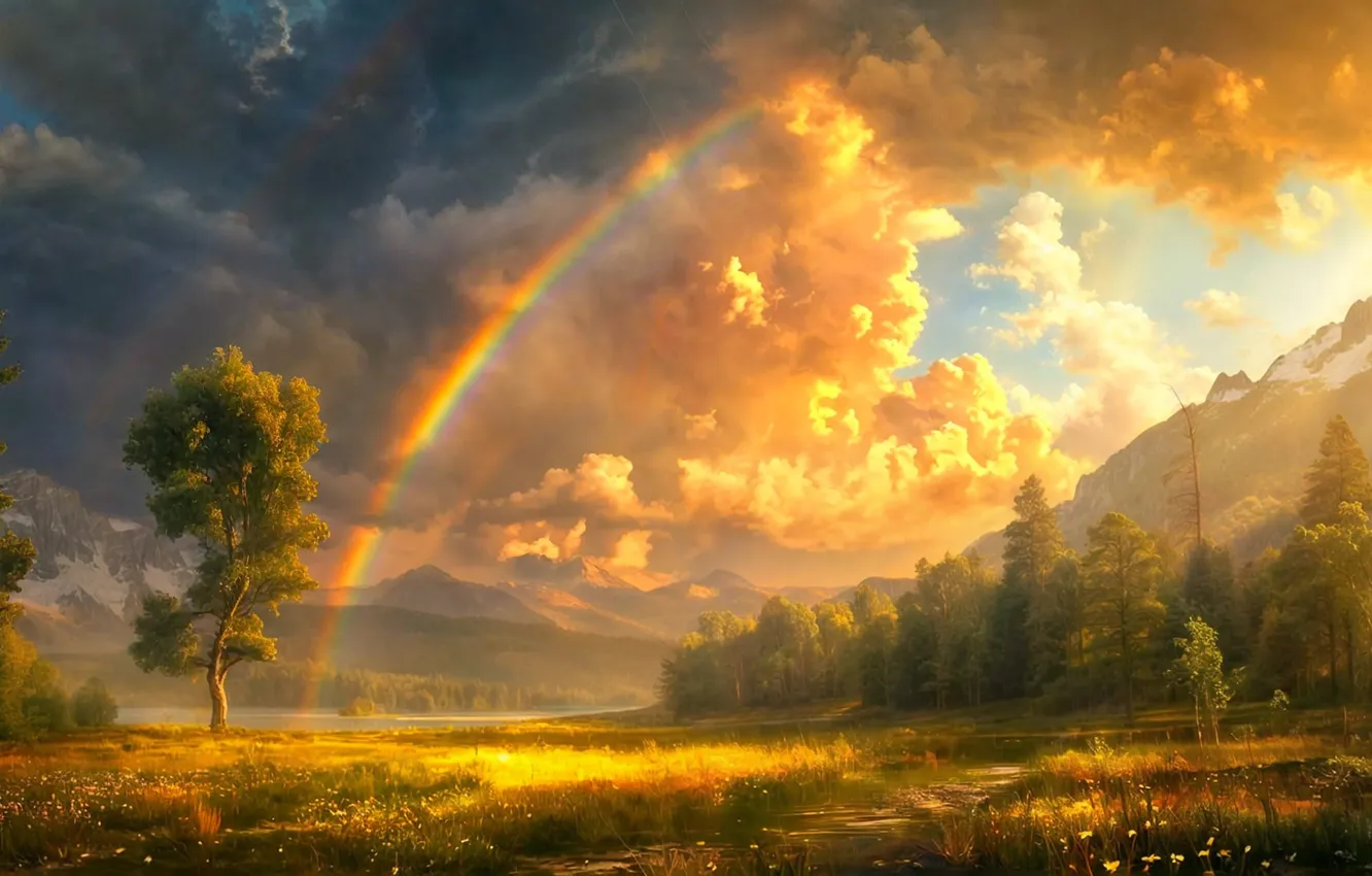 Photo wallpaper rainbow, landscape, nature, beautiful, view