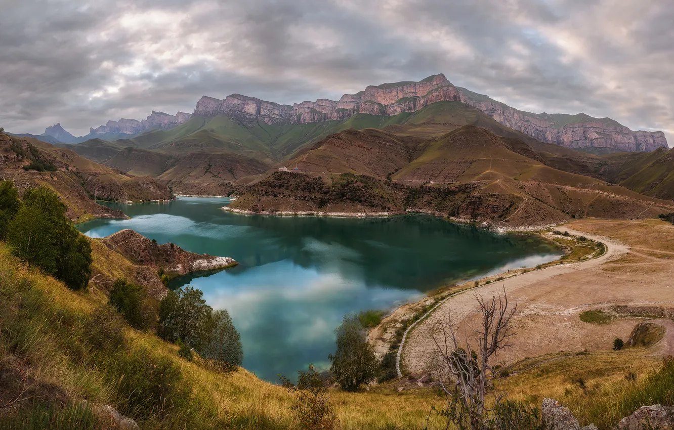 Photo wallpaper clouds, lake, horizon, space, mountain landscape, Zakharov Armen, Cloudy evening on the lake