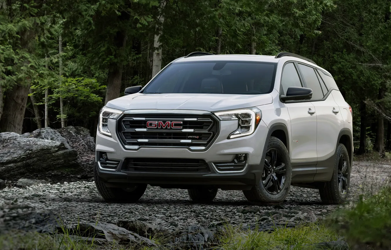 Photo wallpaper white, forest, trees, nature, gmc, terrain, 2022, at4