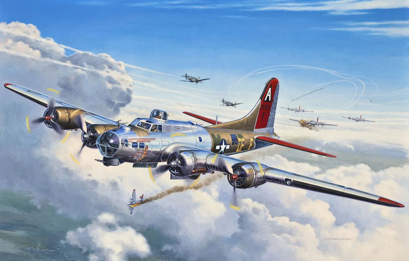 Photo wallpaper the plane, battle, art, USA, fortress, bomber, American, Boeing
