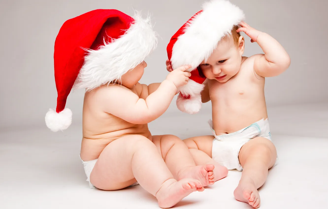 Photo wallpaper children, new year, hat, baby, plays, New Year, merry christmas, children