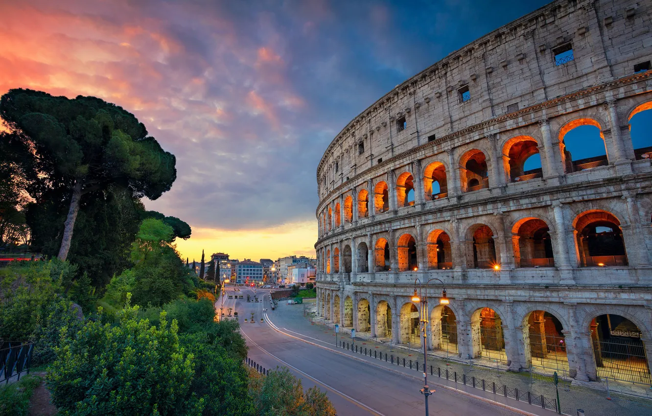 Photo wallpaper road, Rome, Colosseum, Italy, architecture, Italy, Colosseum, Rome