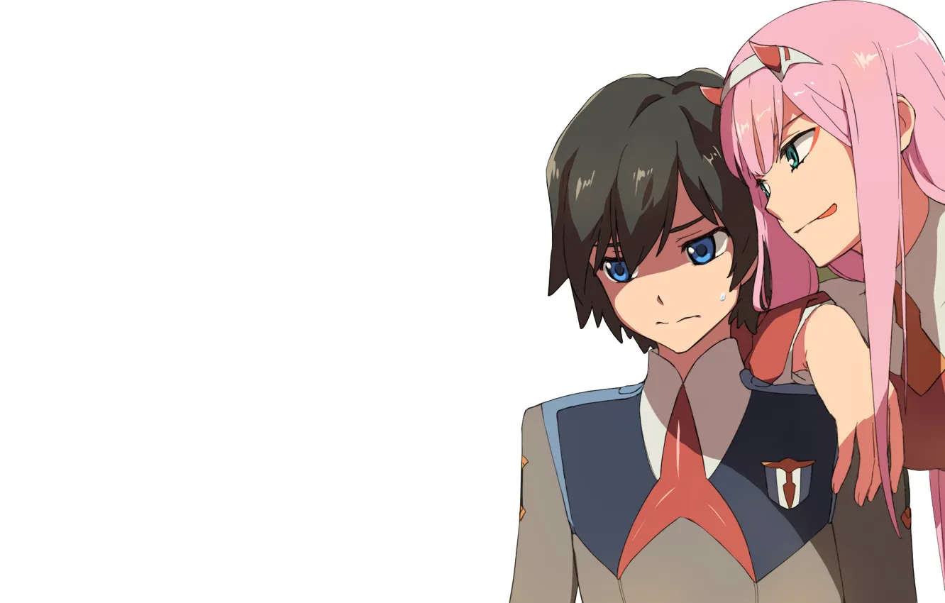 Photo wallpaper girl, art, pair, white background, guy, two, 002, Darling In The Frankxx