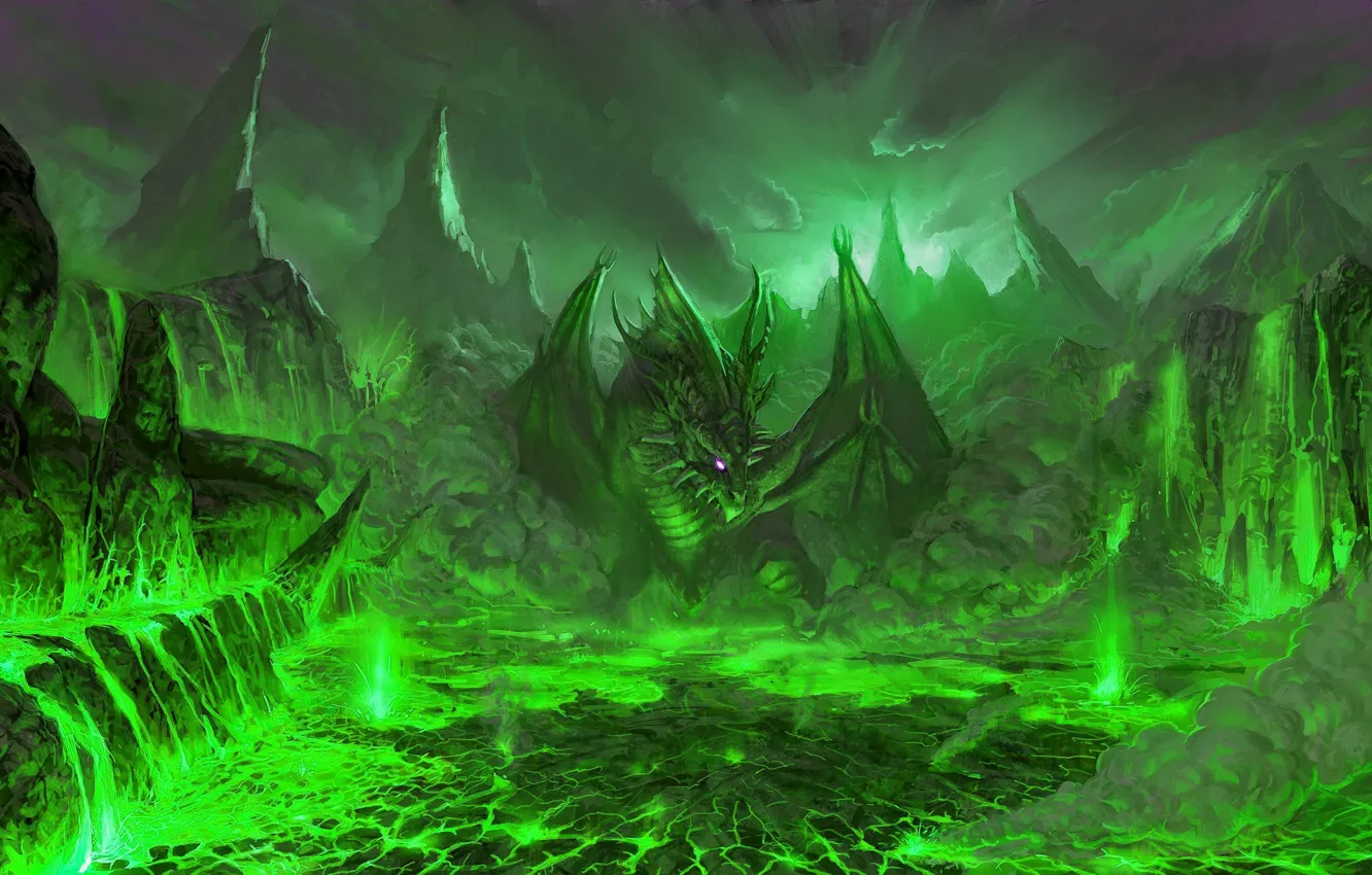 Photo wallpaper green, dragon, fantasy, art
