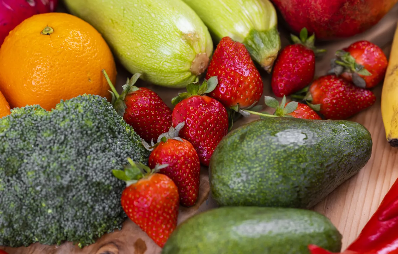 Photo wallpaper berries, strawberry, fruit, different, avocado, cuts