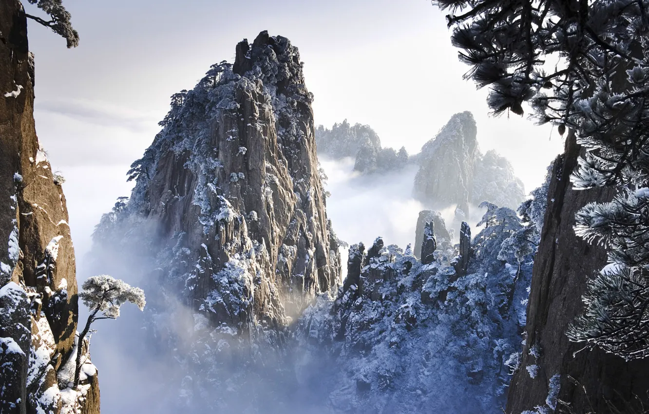 Photo wallpaper snow, rocks, China