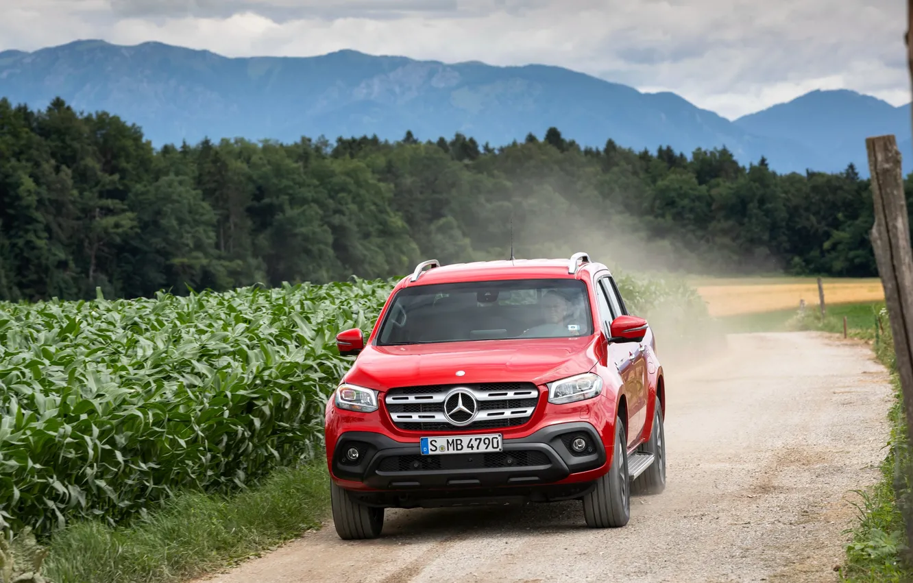 Photo wallpaper red, Mercedes-Benz, pickup, crops, primer, 2018, X-Class