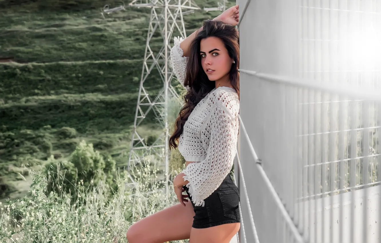 Photo wallpaper landscape, sexy, pose, model, shorts, portrait, makeup, figure