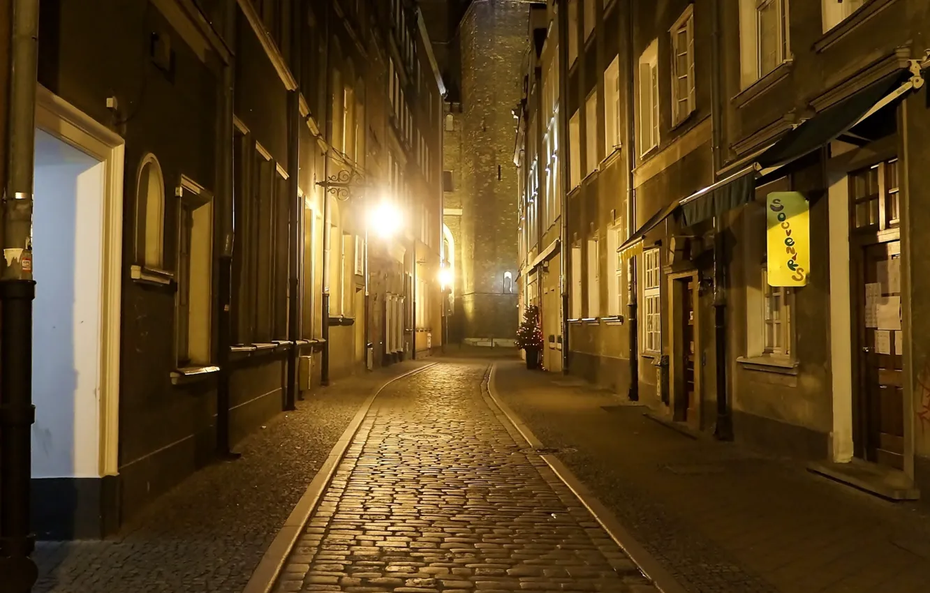 Photo wallpaper dark, night, street, building