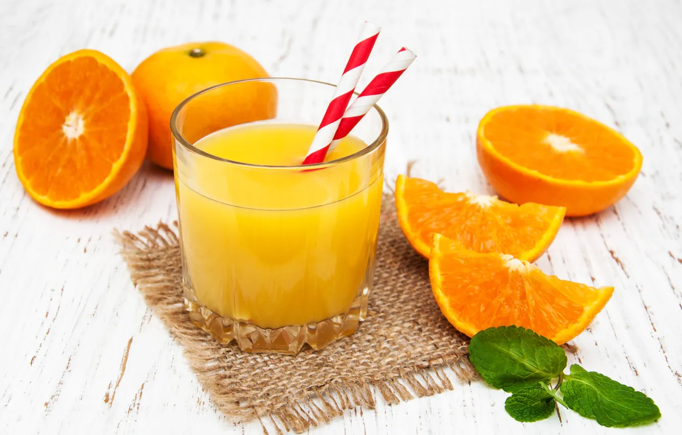Photo wallpaper glass, oranges, juice, tube, fresh, orange, Olena Rudo