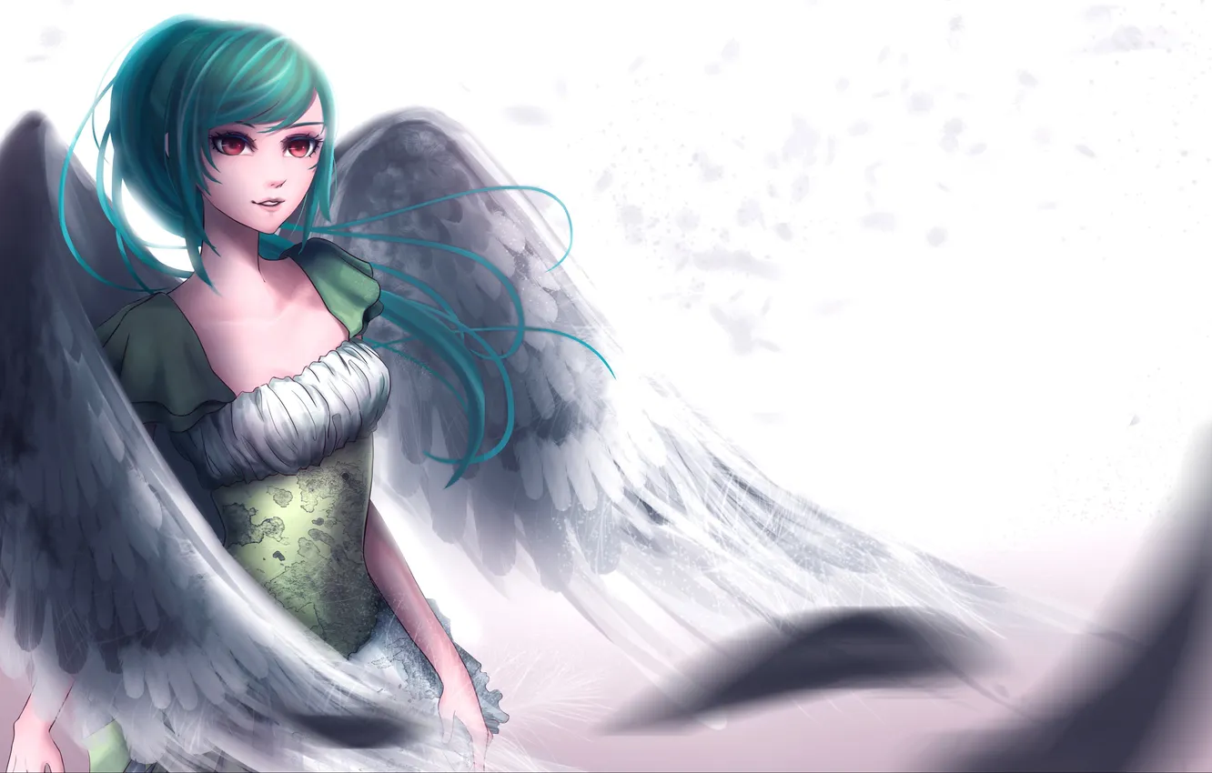 Photo wallpaper look, girl, smile, wings, angel, art, Eropupepo