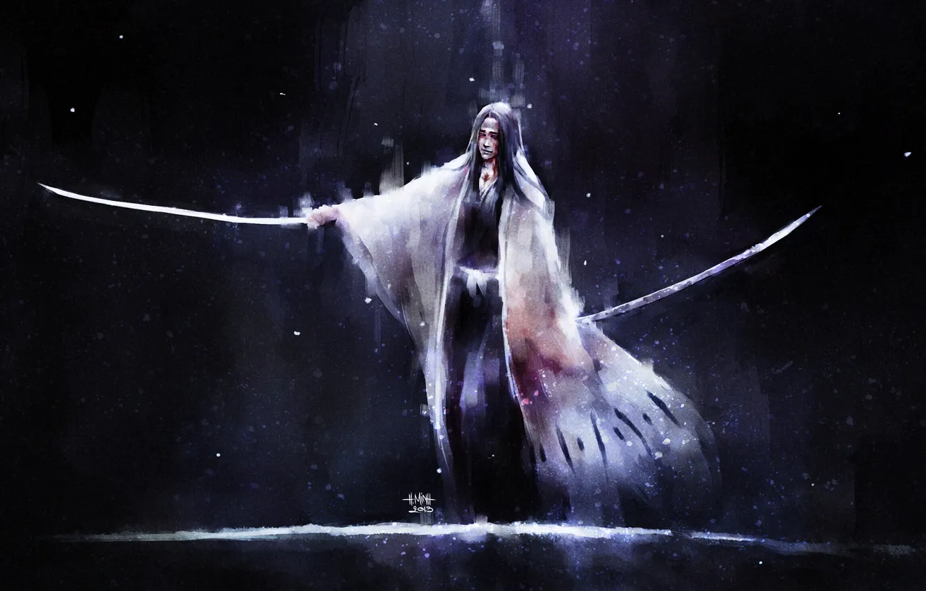 Photo wallpaper girl, weapons, blood, despair, sword, captain, Bleach, Bleach