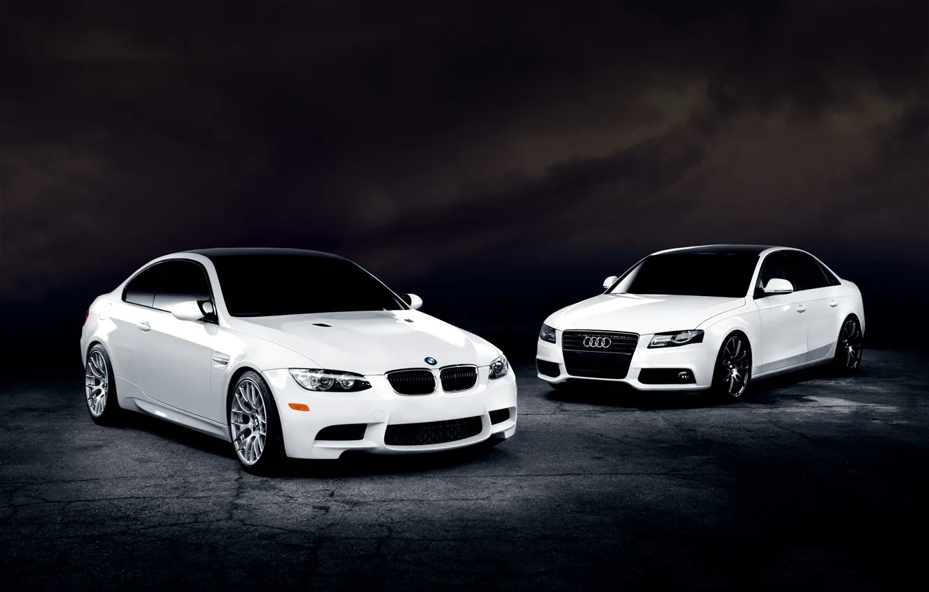 Photo wallpaper Audi, BMW, white, Front, e92, 3 Series