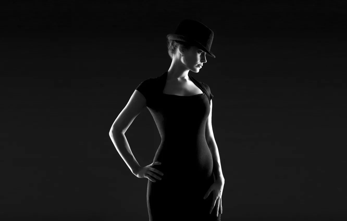 Photo wallpaper girl, model, hat, black and white
