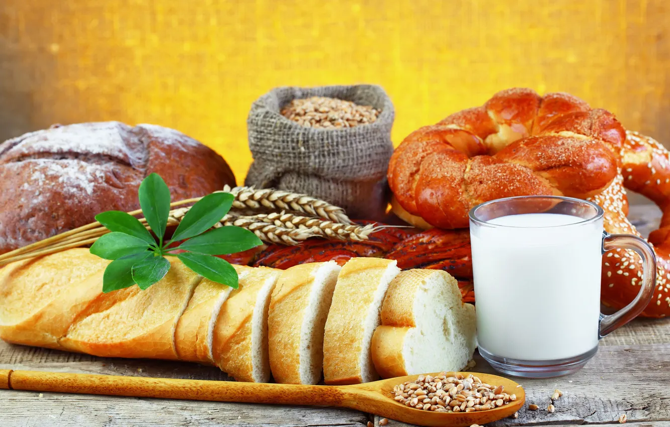 Photo wallpaper food, milk, bread, cereals