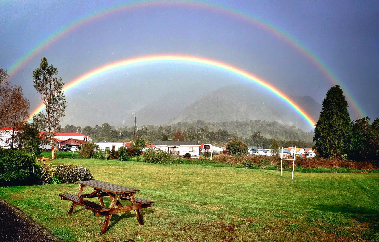 Photo wallpaper nature, table, rainbow